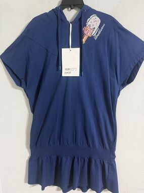 NWT Love Moschino Navy Hooded Ruffle Hem Dress with Ice Cream Patch